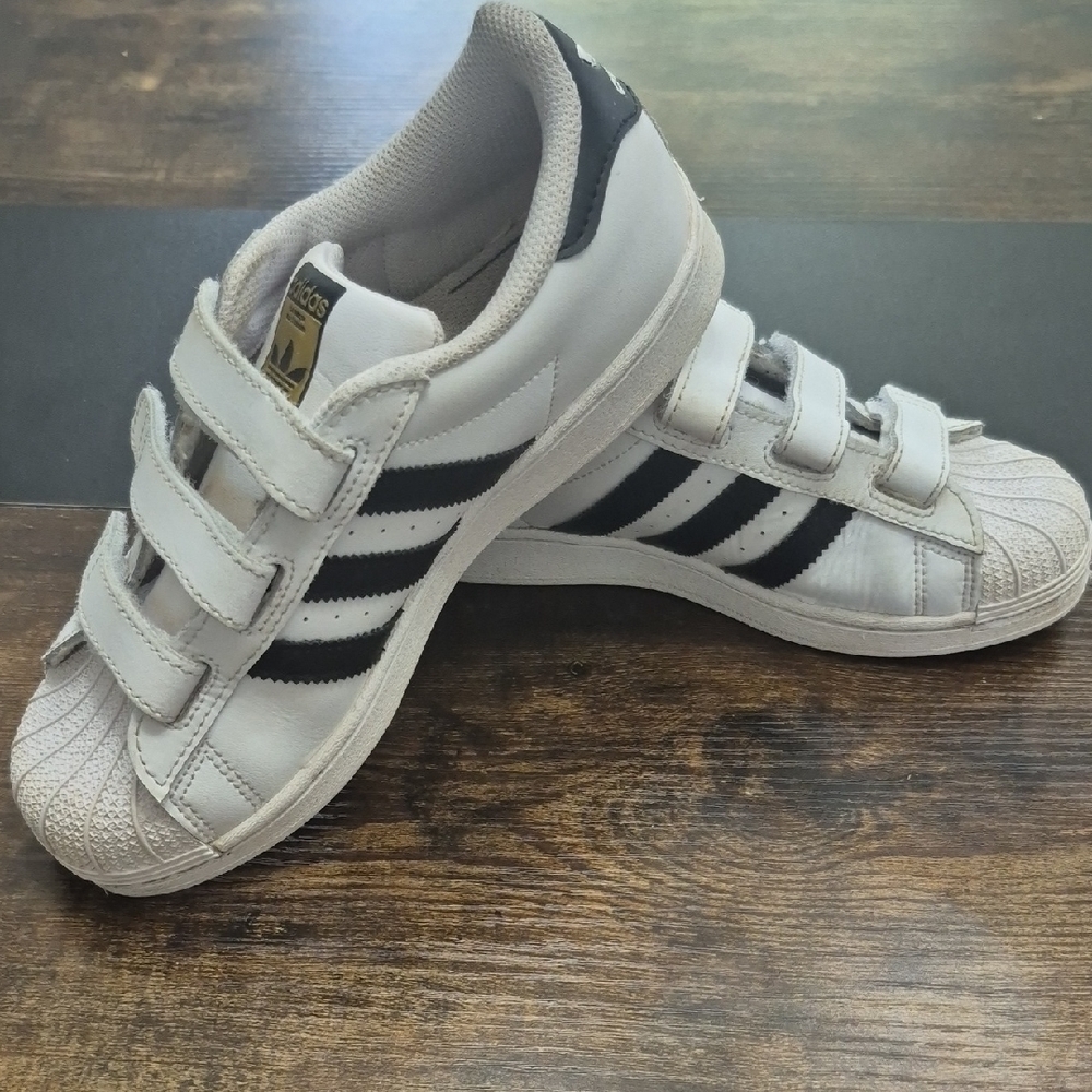 Kids Adidas White and Black Velcro Sneakers
